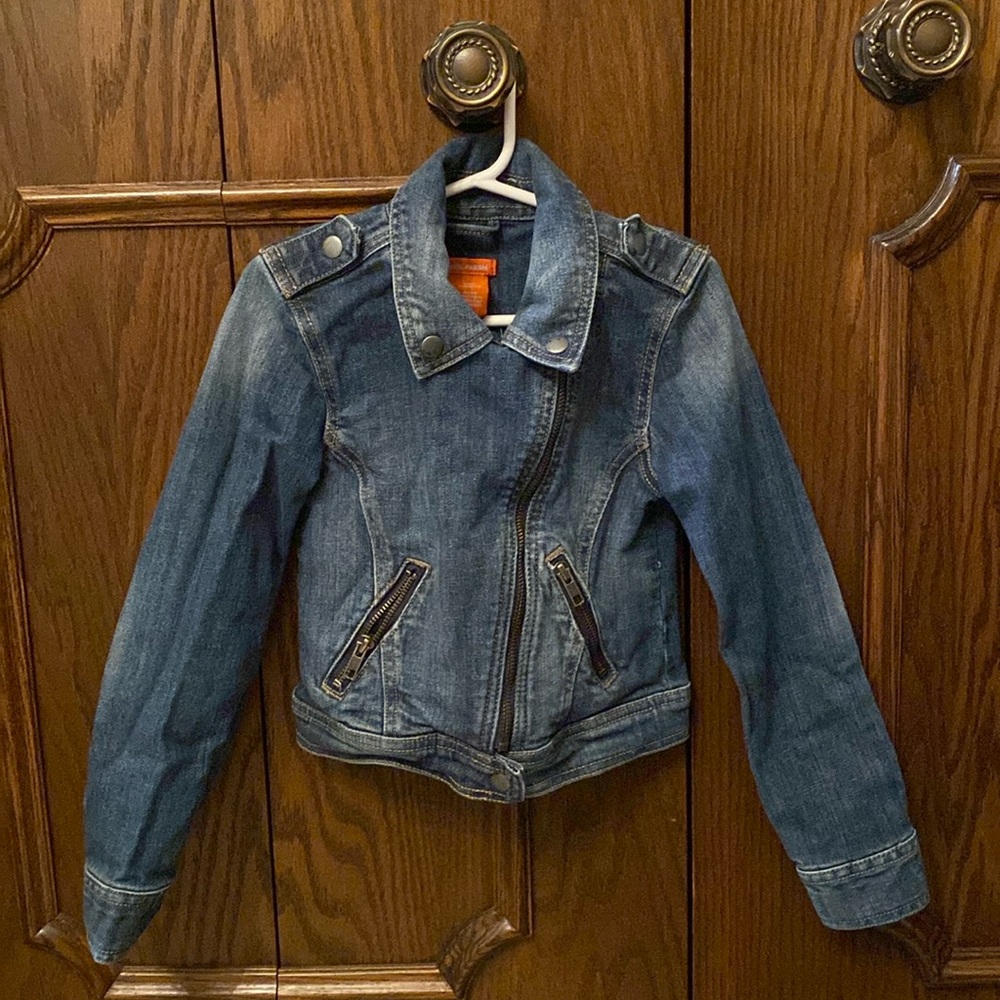 Girls moto style denim jacket size 6